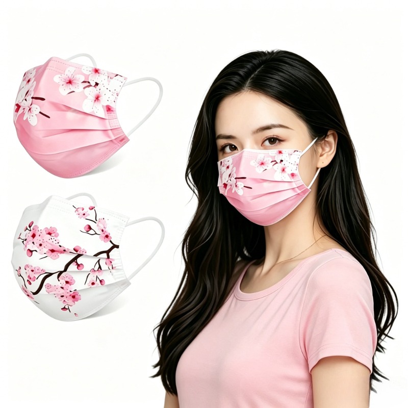 Cloth Face Mask Washable - 10 ชิ้น หน้ากากพิมพ์ลายดอกไม้สำหรับผู้หญิง, หน้ากากผ้า 3 ชั้นระบายอากาศได้,